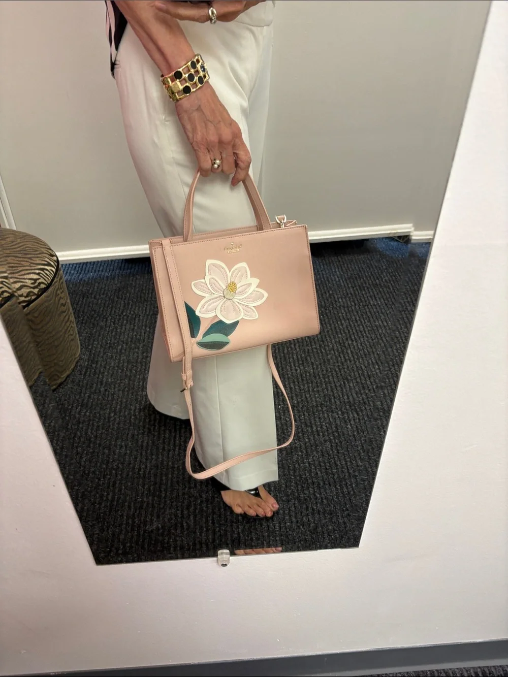 kate spade blush pink floral applique tote